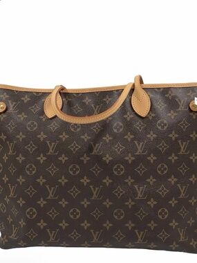 Louis Vuitton Monogram Canvas Classic Brown & Natural Leather Tote